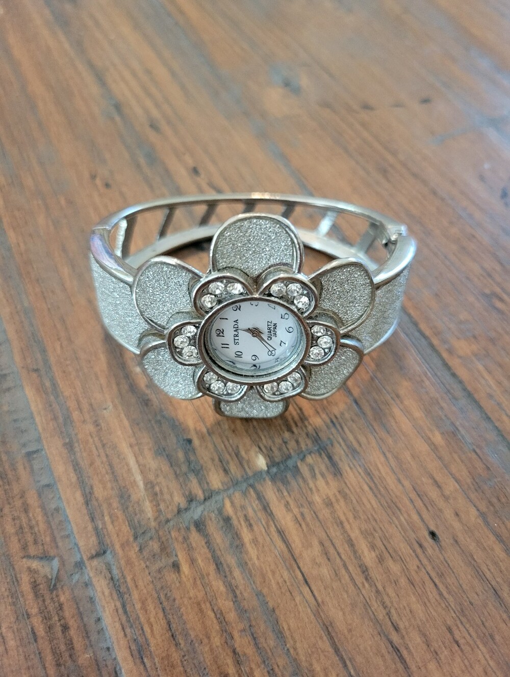 Strada Silver Glitter & Rhinestone Flower Watch - Picture 2 of 4